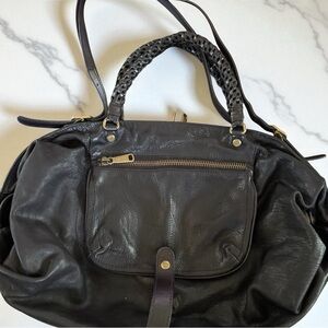 Gorgeous Black Gryson Leather Shoulder Bag with Braided Handle